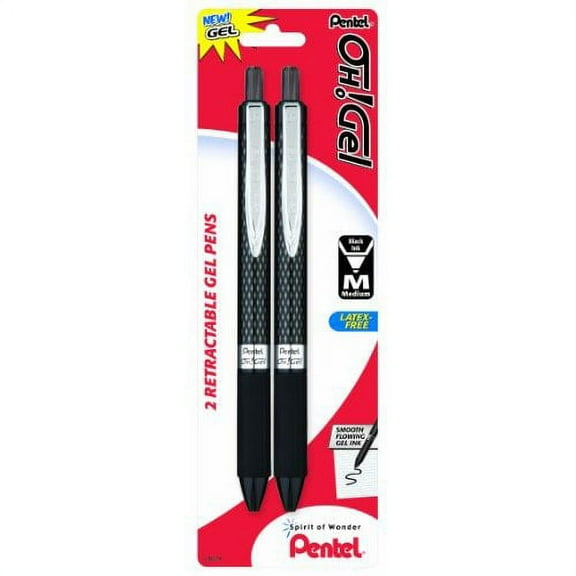Pentel Oh! Gel Retractable Gel Pen 0.7mm Black Ink 2 Pack (K497BP2A)