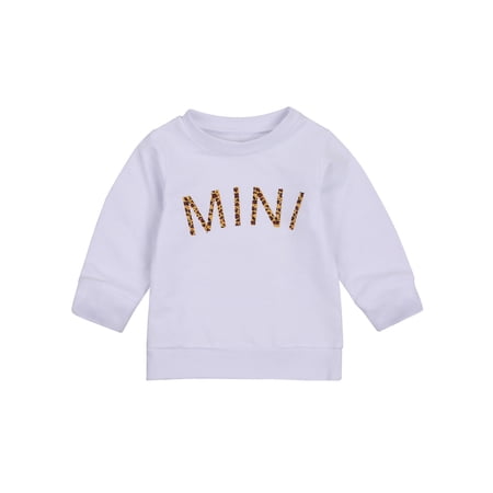 

Canrulo Family Mother Baby Girls Autumn Sweatshirt Tops Mama Mini Letter Leopard Long Sleeve Pullover Tops White Kid 2-3 Years