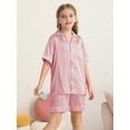 thumbnail image 2 of Usaibhir Unisex Satin Pajamas Set Girls Boys Button-Down Pjs Short Sleeve 2 Piece Sleepwear Kids Nightwear Teen Lounge Sets 4-14 Years, 2 of 8