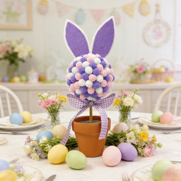 ddioayh Easter Plush Toy Flowerpot Decor with Bunny Design 25cm Festive Home Decoration for Tabletop and Shelf