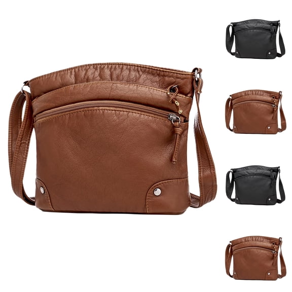 CHCNHAC Women's Crossbody Bag PU Leather Shoulder Bag Fashion Casual Daily Commute Work School Bag Lightweight Durable Brown Handbag for Women