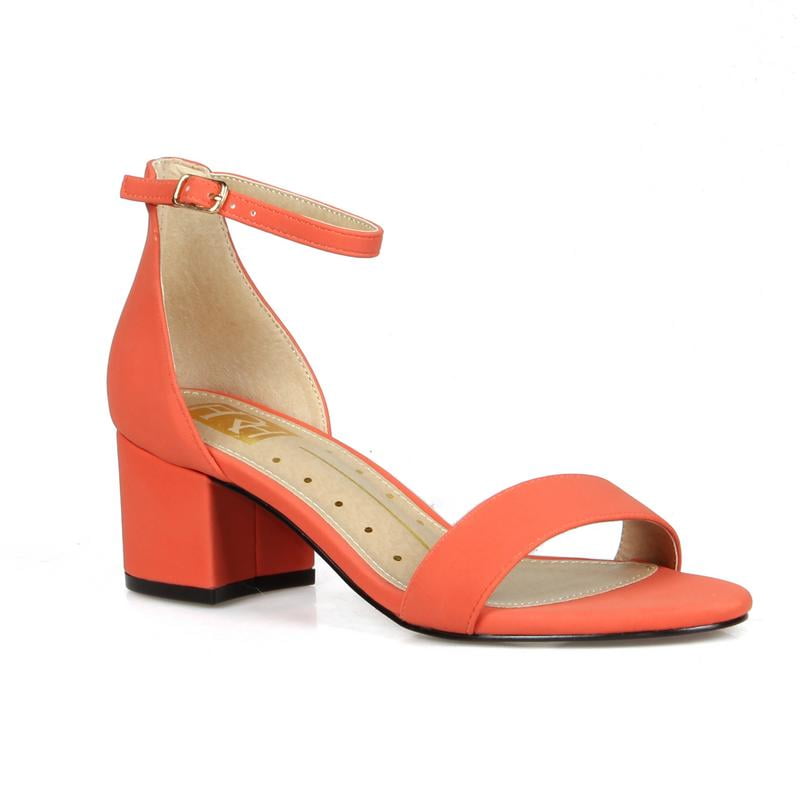 orange low block heel sandals