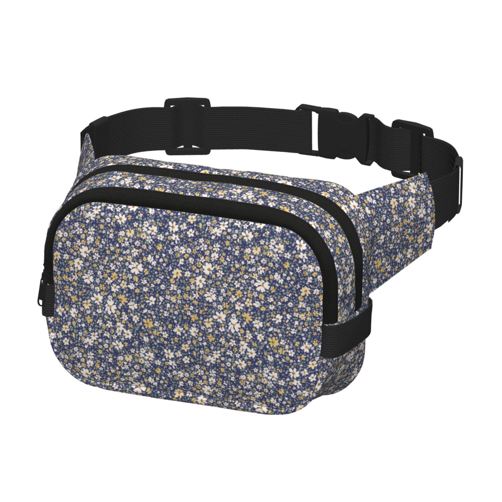 Picia Daisies Flowers Print Square Double-Layer Waist Bag Mini Adjustable Waist Belt Bag Exercise Running Travel Hiking