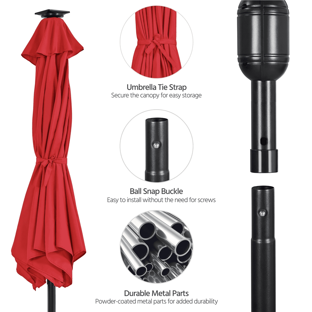 Renwick 9Ft Outdoor Patio Umbrella with Solar Powered LED Lights Strips, Red