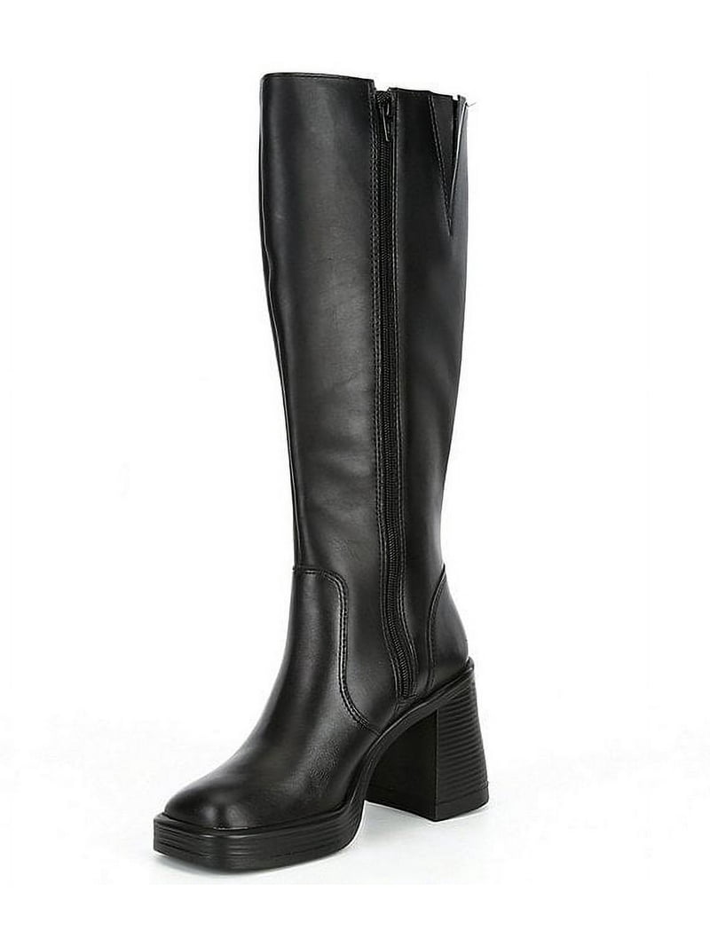 Steve Madden ブーツ Steve Madden Fanatik Black Leather Block Heel Squared Toe