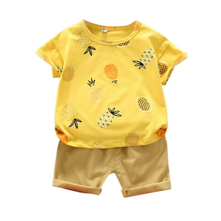

Gab Boys Toddler Suspender Pants Set Sports Fruit T-shirt Toddler Set Baby Pineapple Short 2PCS Boys Summer Casual Boys Outfits&Set Sports Clothes Boys