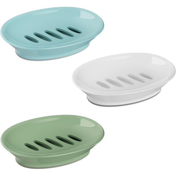 3 Pack Oval Soap Dish with Drain, Dual-layer Draining Soap Dish Keep Soap Dry, Dry Soap Tray for Shower Bathroom Kitchen