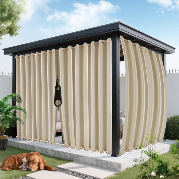 Outdoor Curtains for Patio Waterproof, Zipper Design 2 Panels Privacy Weatherproof Blackout Curtain Top & Bottom Grommet Outside Drapes for Porch Gazebo Pergola (54 x 84 inch, Beige)