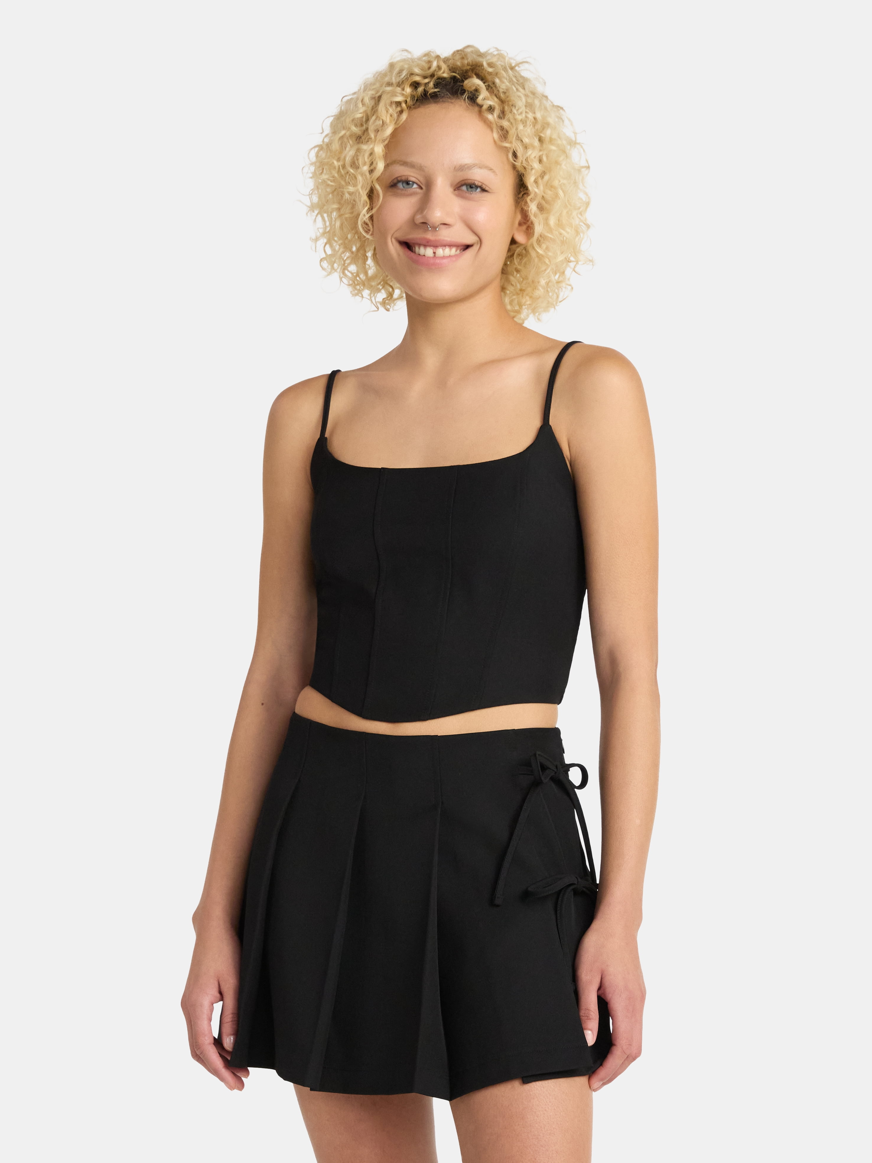 No Boundaries Women's French Terry Tube Top and Shorts Set 2-Piece