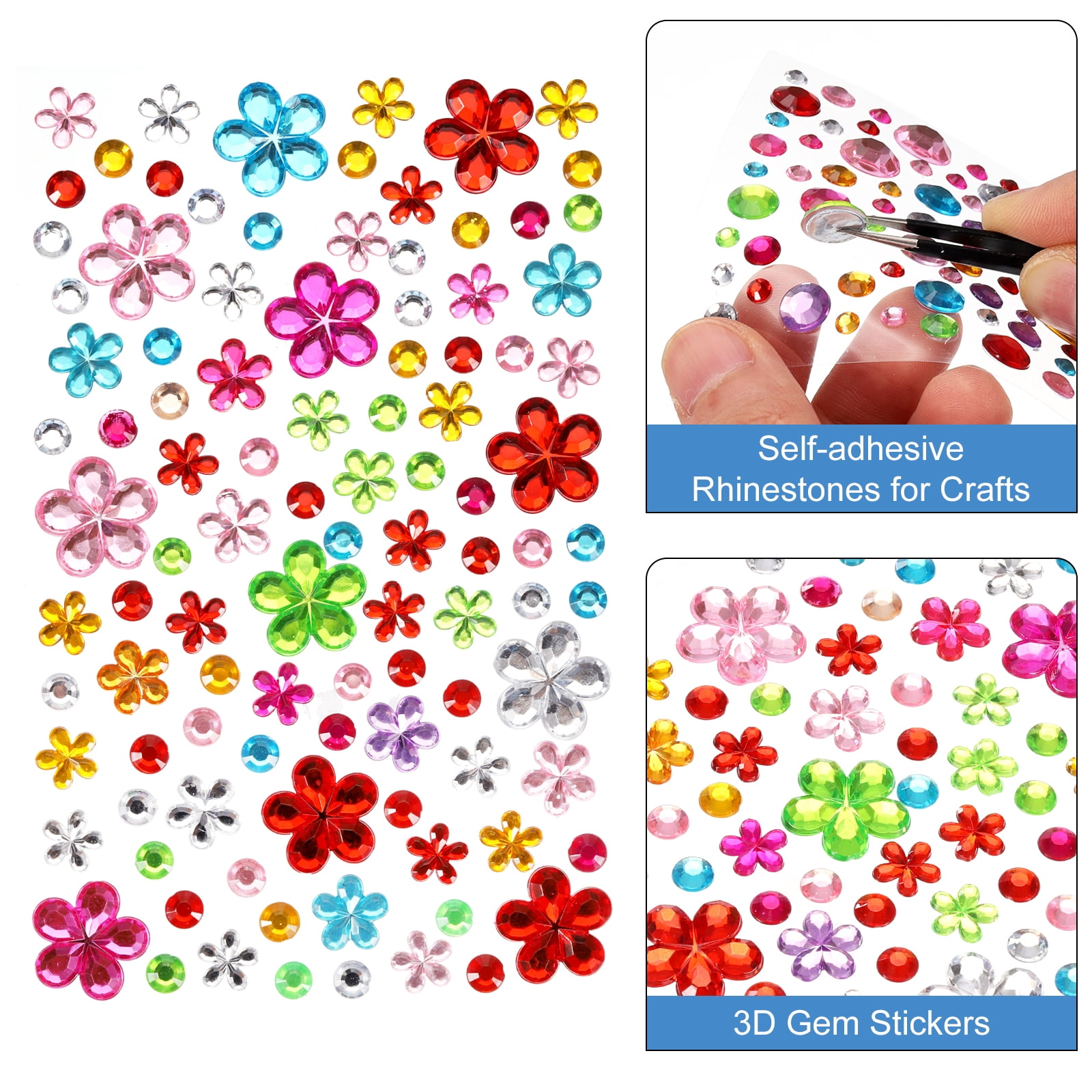Unique Bargains 5 Sheet 505 Pcs Gems Stickers Sheet Self-Adhesive Rhinestone Stickers