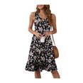 thumbnail image 5 of Asklazy Women's Round Neck Summer Sundresses Casual Pleated Ruffle Hem Knee Length Sleeveless Tank Dress with Pockets,US Size,2XL,Flower Black Pink, 5 of 10