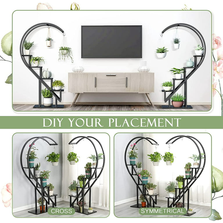 Yoleny 5 Tier Plant Stand Indoor, Heart-Shape Plant Shelf with Hanging  Hook, Multiple Planter Display for Home Decor, Living Room, Balcony, and