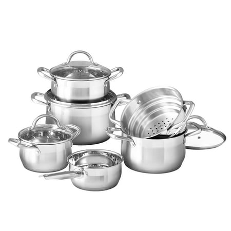 

Gourmet by Bergner - 10 Pc Stainless Steel Pots and Pans Cookware Set 10 Pieces Polished