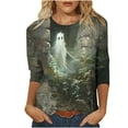 thumbnail image 2 of WXLWZYWL Fall Savings Halloween Shirts for Women Funny 3/4 Sleeve Round Neck Tops Casual Blood Ghost Graphic Tees Trendy Workout Fall Tunic Blouse, 2 of 5