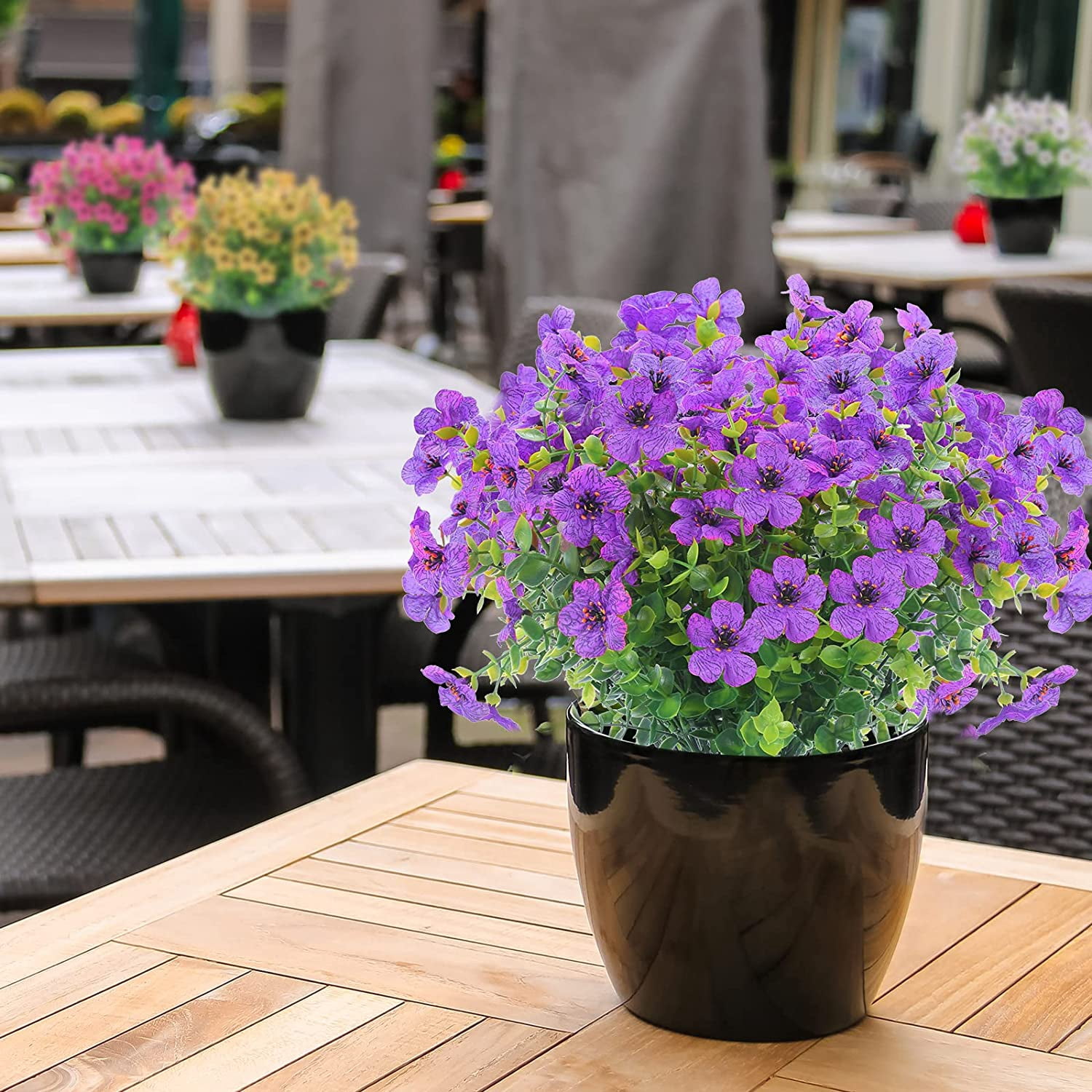 MAMOWEAR Artificial Flowers for Outdoors UV Resistant violets Fake Flowers No Fade Faux Plants Garden Porch Window Box Decorating