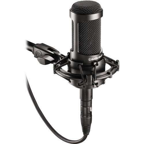 Audio-Technica AT2035 Cardioid Condenser Microphone, Black + Audio-Technica ATH-M20x Studio Monitor Headphones, Black (AUD ATHM20X) + PodMaster BOOM Broadcast / Podcast Boom Arm Mic Stand + More