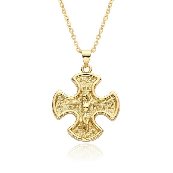 Vintage Jesus Cross Pendant Men and Women Amulet 14K Yellow Gold Necklace Catholic Christian Religious Prayer Jewelry Gift