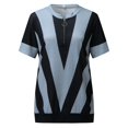 thumbnail image 4 of DondPO T-Shirts pour Femmes Manches Courtes Chemises Femmes Patchwork Coloré Rayé Fermeture Éclair Manches Courtes Blouse Décontractée T-Shirts Hauts d'Été pour Femmes Gris S, 4 of 5