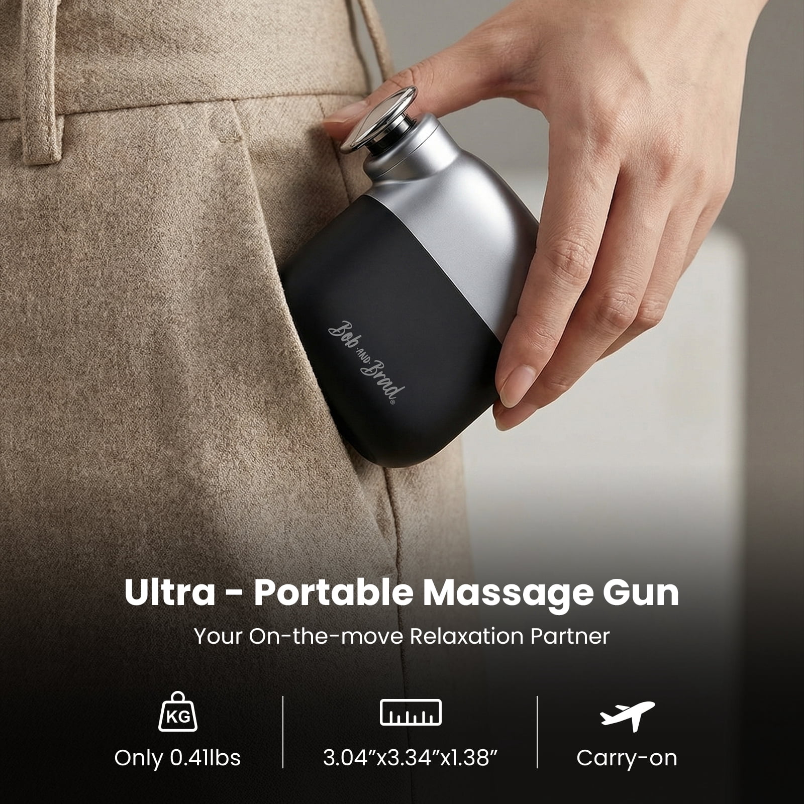 Bob and Brad Mini Massage Gun, Travel Size Deep Tissue Percussion Massager With 3 Speeds and 3 Heads