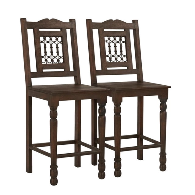 Pemberly Row 2-Piece Solid Mango Wood Bar Chair Set in Barista Brown