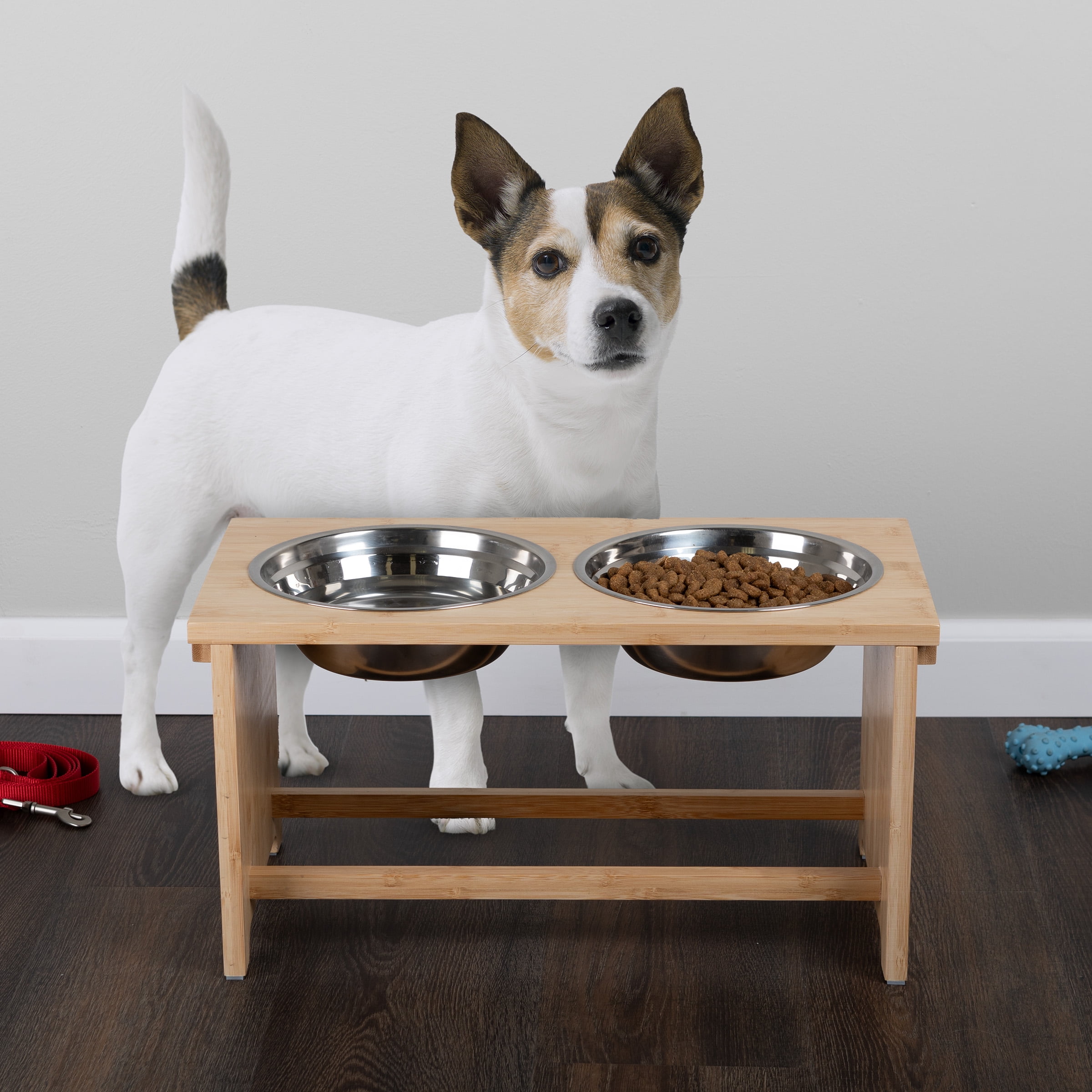 PETMAKER Elevated Dog Bowls with 10-Inch Tall Bamboo Raised Stand
