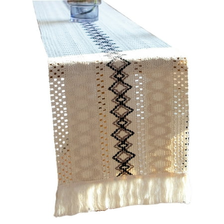 

Mosey Table Runner with Tassels Hollow Design Protective Table Cloth for Dining Table Farmhouse Decoration