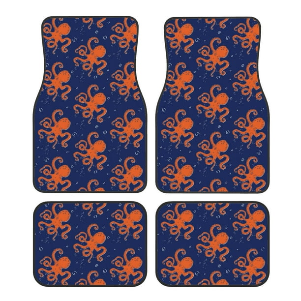 Fotbe Octopus Juego de 4 Tapetes para Auto con Estampado – Alfombrillas de Goma Reforzada, Diseño Antideslizante, Protección para Todo el Año – Vehículos, Autos, Camionetas y SUVs