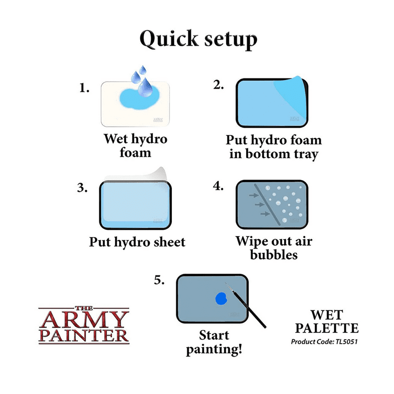 The Army Painter Hydropack Bundle Stay Wet Palette for Acrylic Painting -  Acrylic Paint Palette, 50 Pcs Wet Palette Paper, and 2 Wet Pallet Sponges