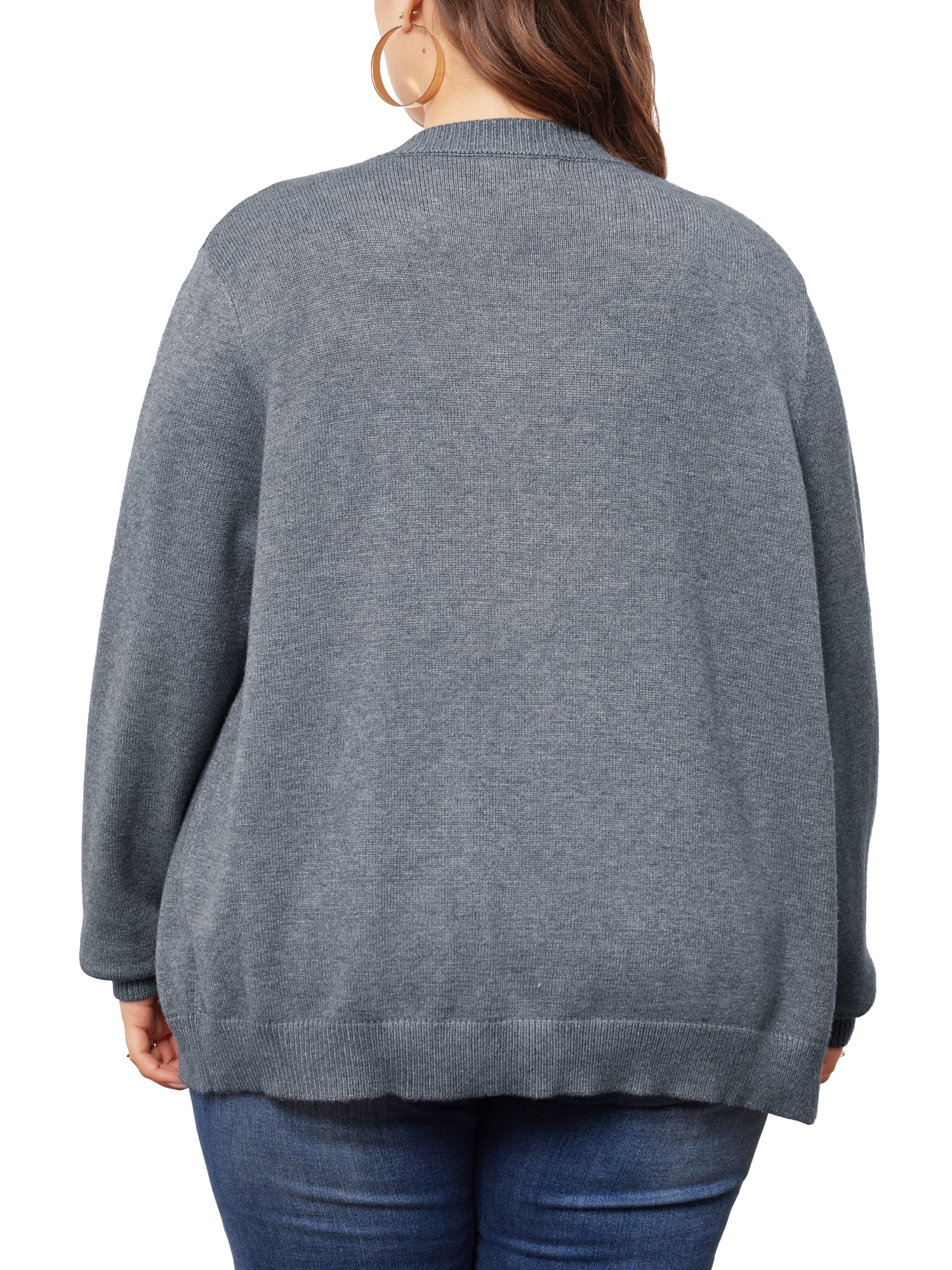 DARING DIVA Women's Plus Size Button Down Crew Neck Cardigan Sweater 1X Gray
