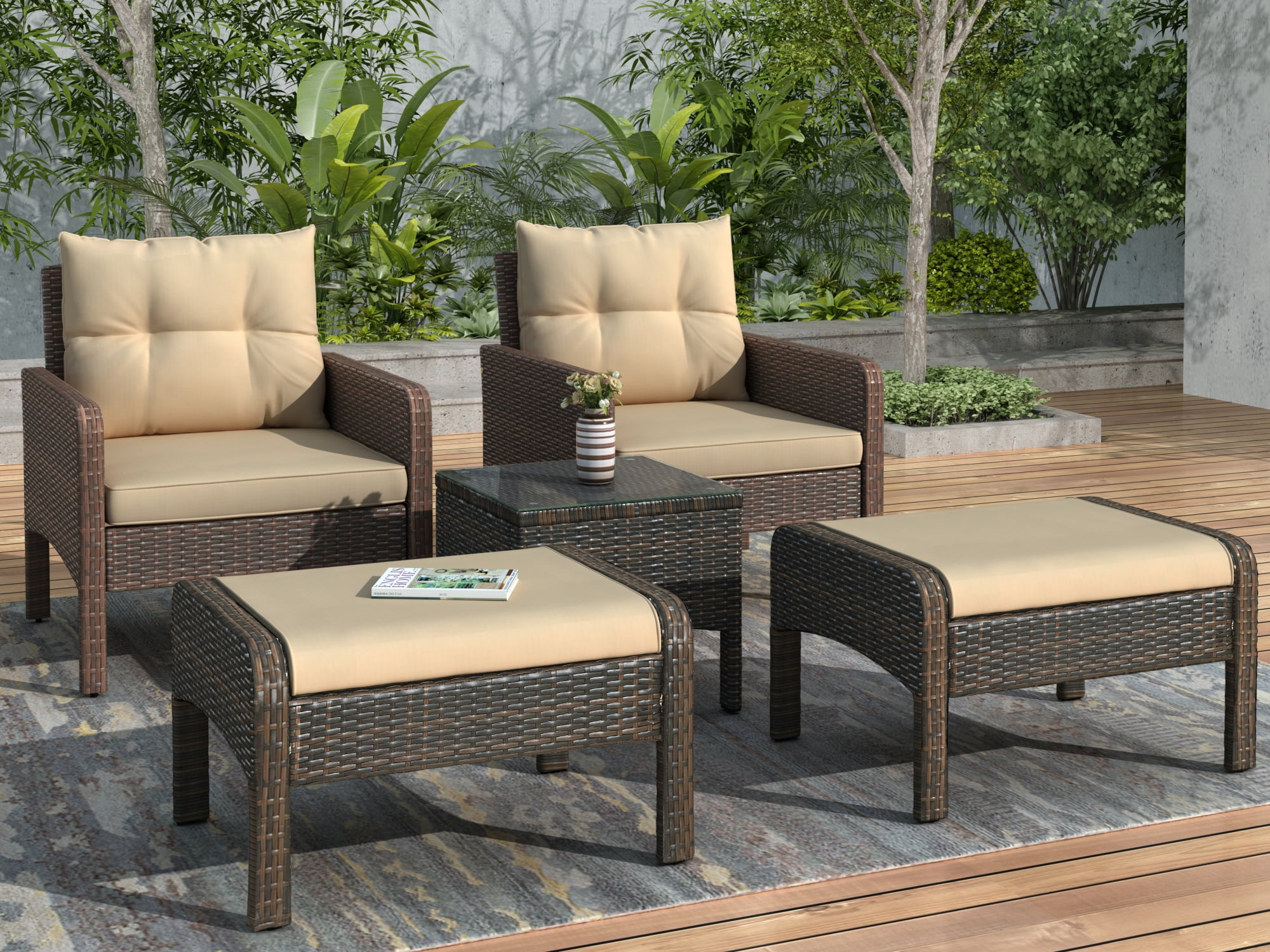 Outdoor Bistro Chairs Set for Patio, BTMWAY All-weather Rattan Outdoor