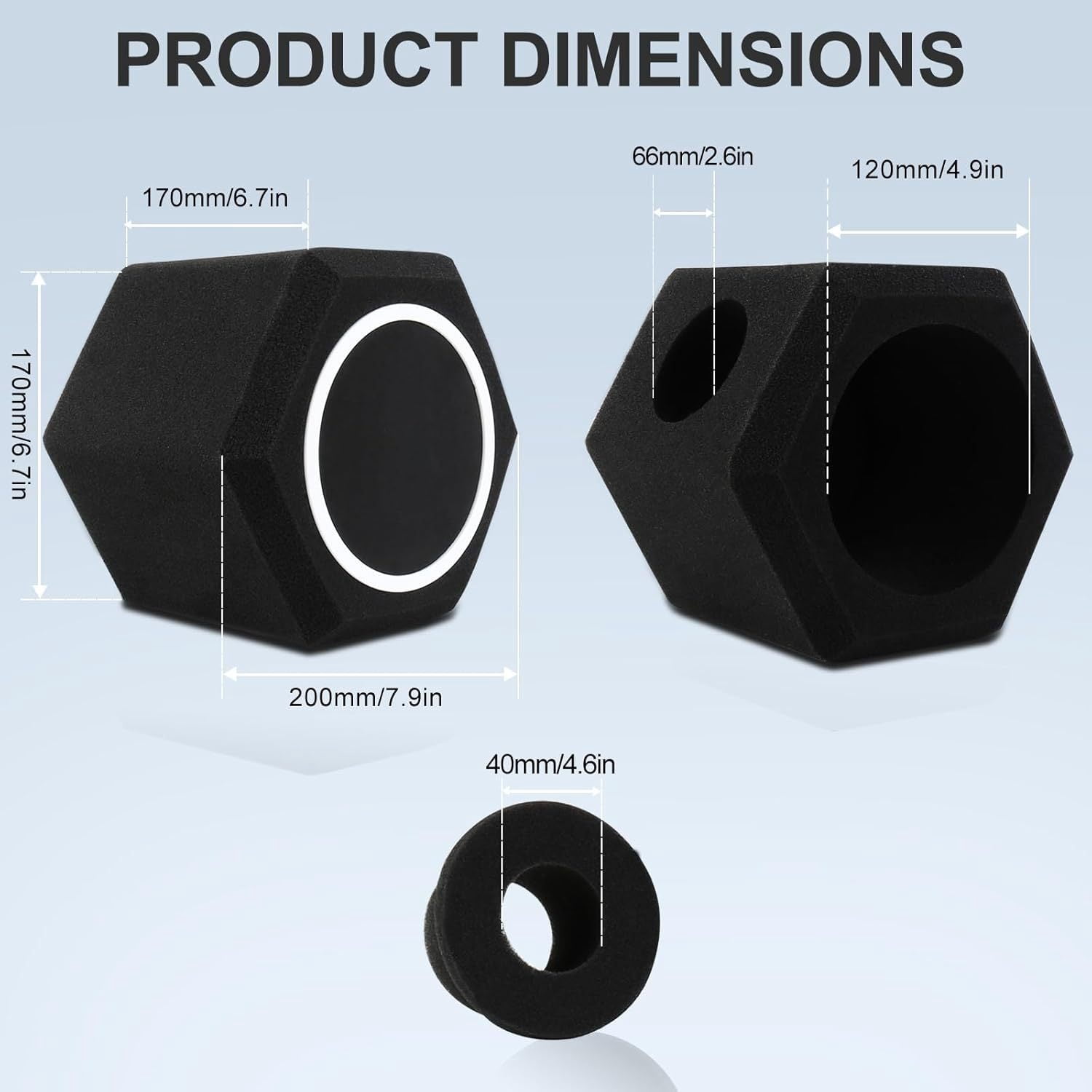 Professional Studio Microphone Windscreen Pop Filter Ball with 5-Sided Sound-Absorbing Foam & Octagonal Windshield - Reduces Noise, Pops, Breath Sounds, Echoes - Black