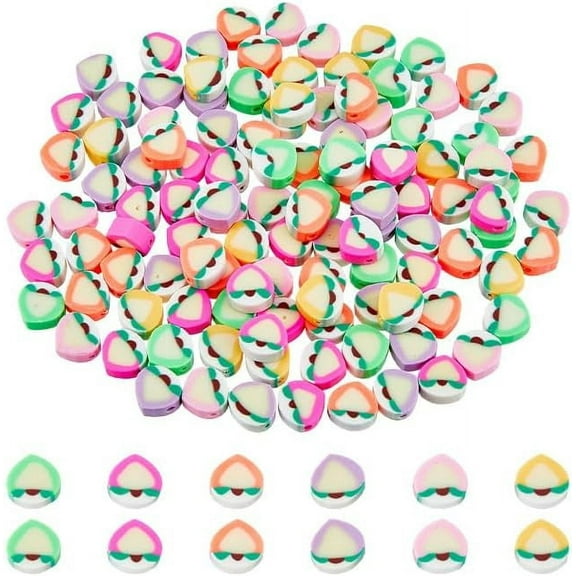 300Pcs 6 Colors Fruit Polymer Clay Beads Teardrop Peach Clay Loose Beads Multi-Colored Kawaii Soft Beads Handmade Beads