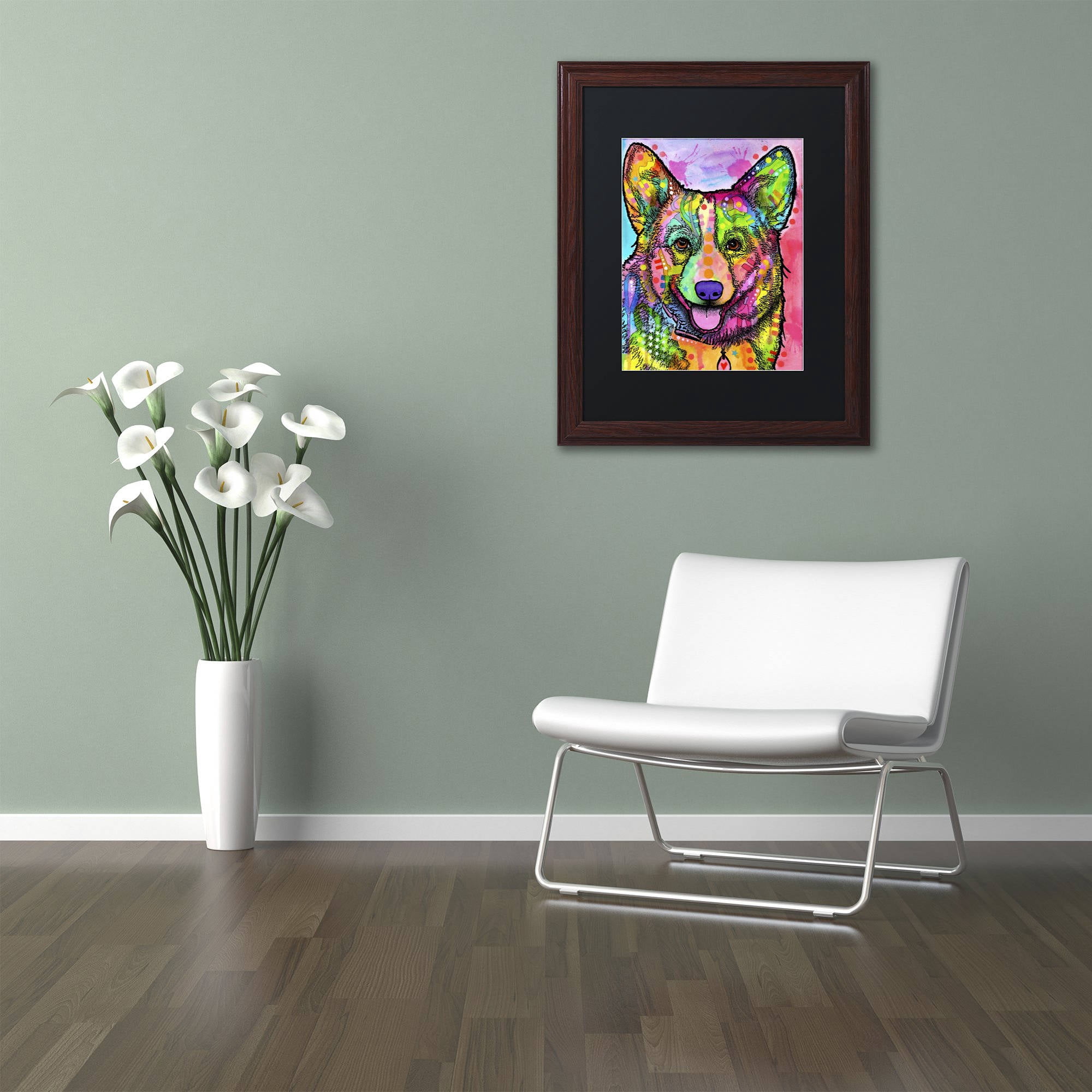 Trademark Fine Art 'Corgi II' Canvas Art by Dean Russo, Black Matte, Wood Frame