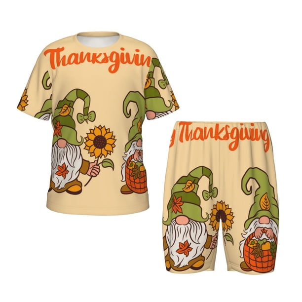 Balery Gnomes Happy Thanksgiving Conjunto de Pijama Infantil de Manga Corta con Estampado – Ropa de Dormir de Algodón Suave-Small