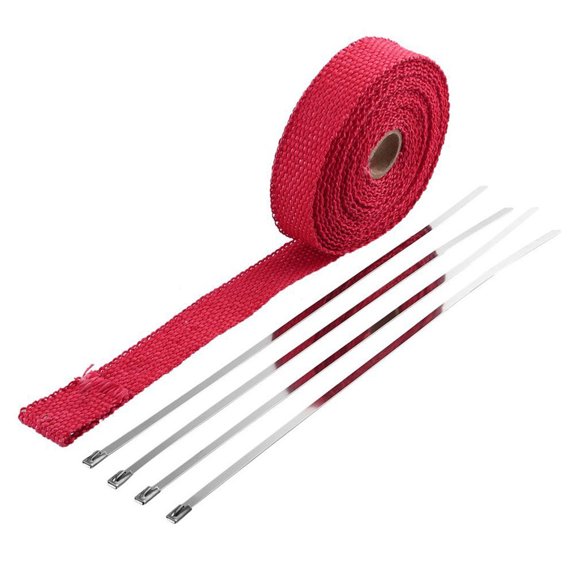 Nrmrq Deals New 2.5Cm 5M Roll Fiberglass Exhaust Header Pipe Heat Wrap Tape + 4 Ties Kit Hot