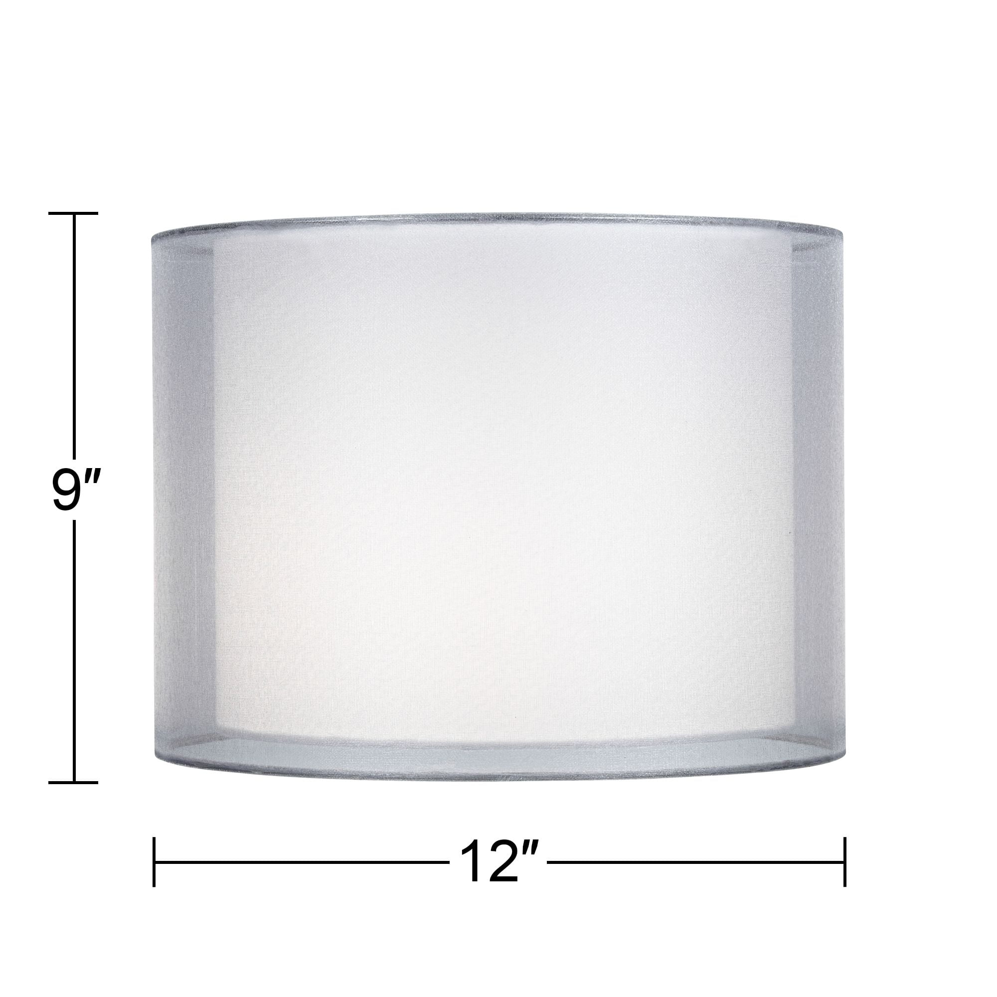 Springcrest Set of 2 Hardback Double Drum Lamp Shades Silver Sheer Small 12" Top x 12" Bottom x 9" High Spider Harp Finial Fitting