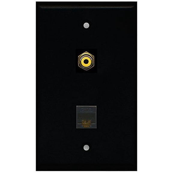 RiteAV - Black 1 Port RCA Yellow 1 Port Cat6 Ethernet Black Wall Plate