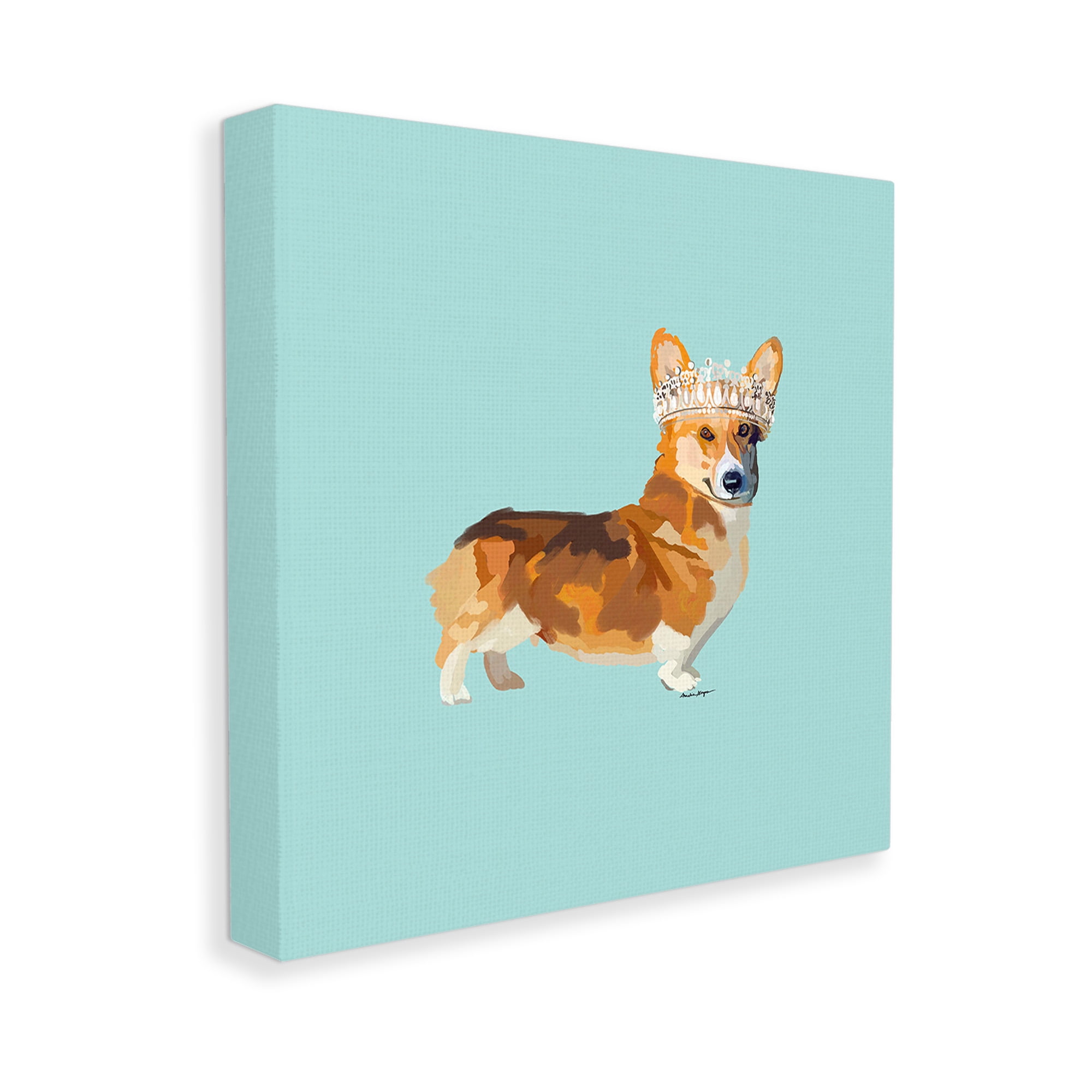 Stupell Industries Royal Corgi with Crown Animals & Insects Painting Gallery Wrapped Canvas Art Print Wall Art, 17 x 17