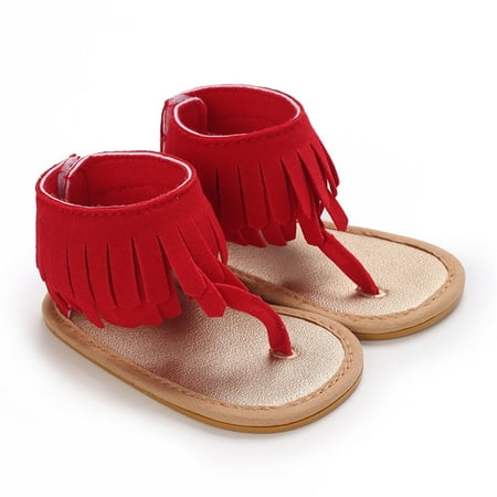 

Baby Girl Summer Thong Tassel Sandals Breathable Soft Rubber Sole Non-Slip Open Toe Shoes Newborn Toddler Prewalker First Walking Shoes