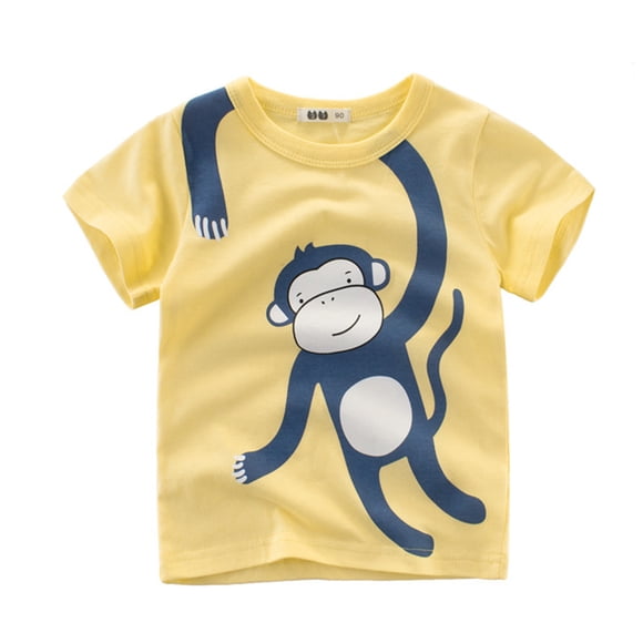 NIEWTR T-Shirts à Logo à Blocs de Couleur pour Garçons, Manches Courtes, Coupe Ajustée, T-Shirts en Mélange de Coton, Hauts d'Été (Jaune, 5 Ans)