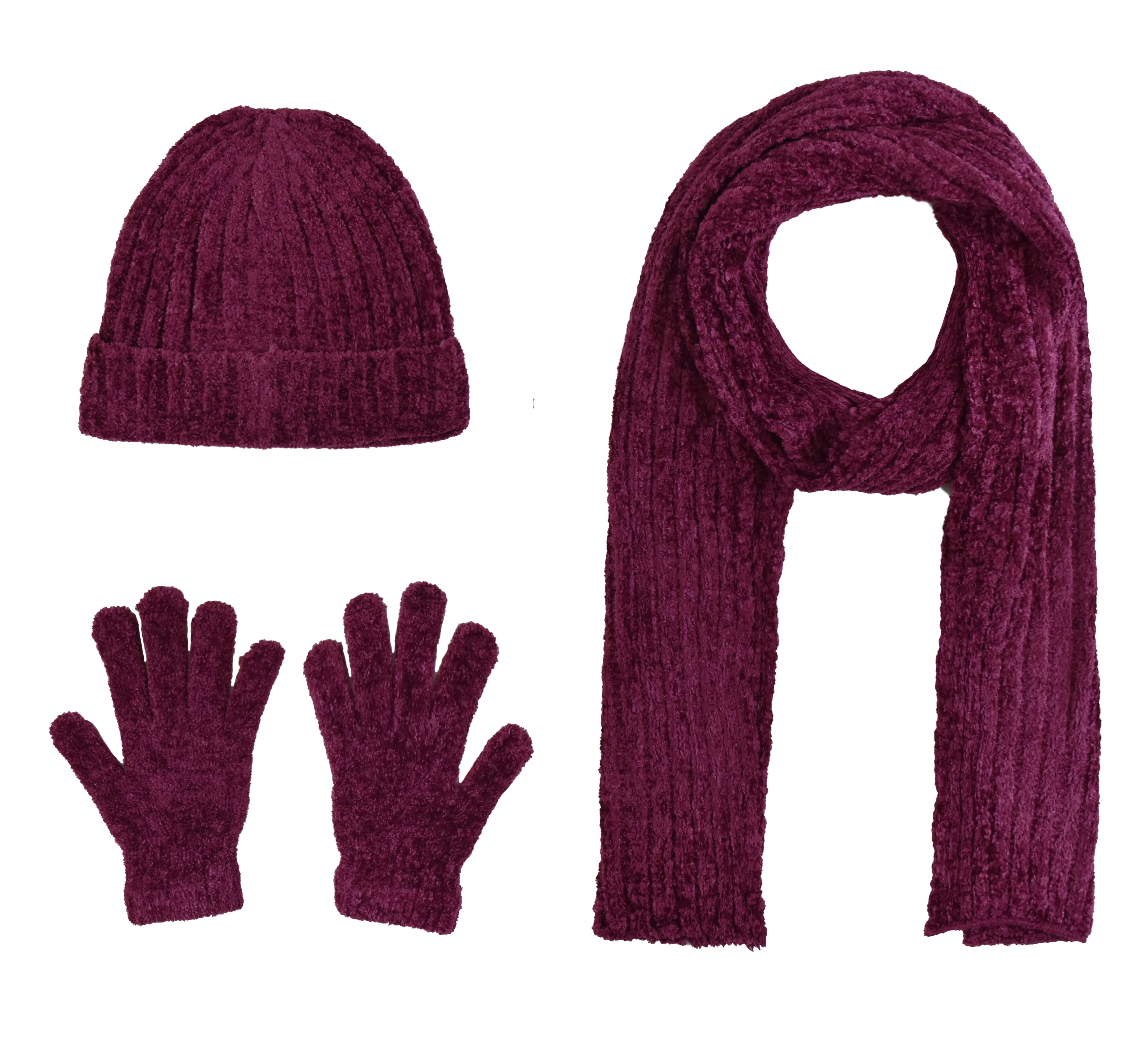 Victory Outfitters Women’s Hat, Gloves, And Scarf 3pcs Set - Burgundy ...