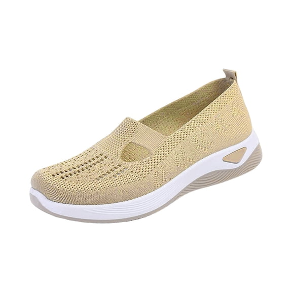 Domzle Women's Orthopedic Walking Shoes Woven Breathable Sneakers,Lightweight Non-Slip Arch Support Slip on Shoes Beige