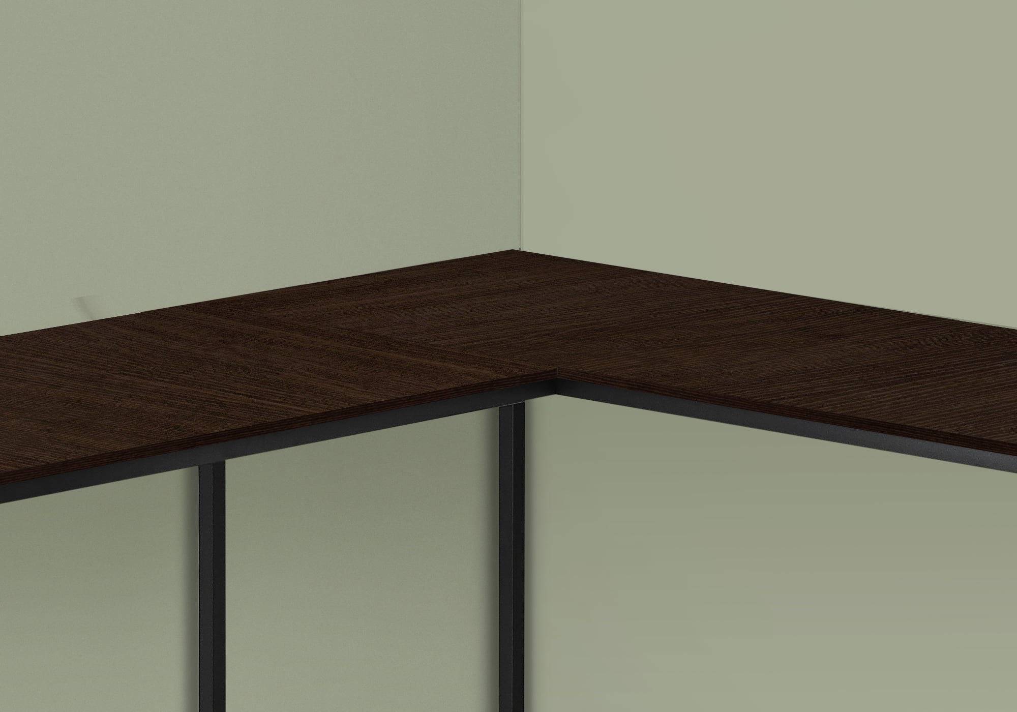 58 Inch Espresso Brown L Shaped Computer Desk with Black Metal Frame