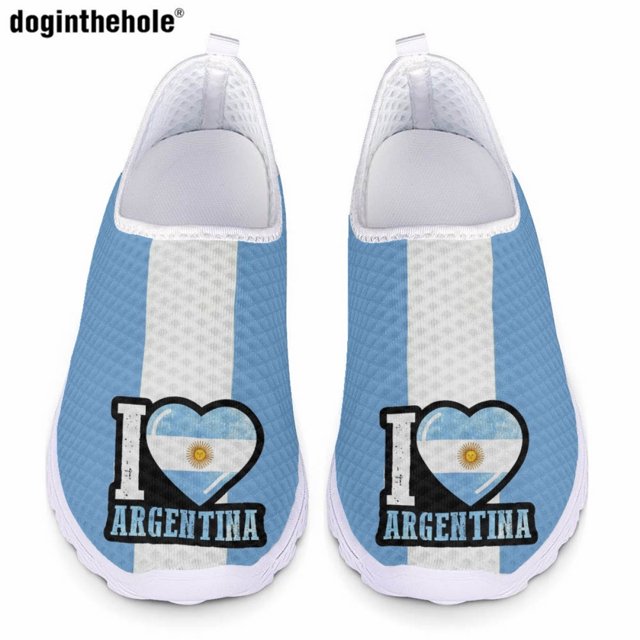 Doginthehole - Zapatillas planas informales con estampado de bandera de Argentina, zapatillas de deporte de moda para mujer, cómodas y transpirables de malla para verano