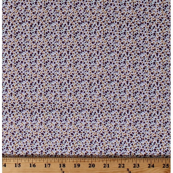 Cotton Tiny Flowers Purple Yellow Small Scale Floral on White Anise's Floral Cotton Fabric Print by the Yard (R&H-9003-5C-3)