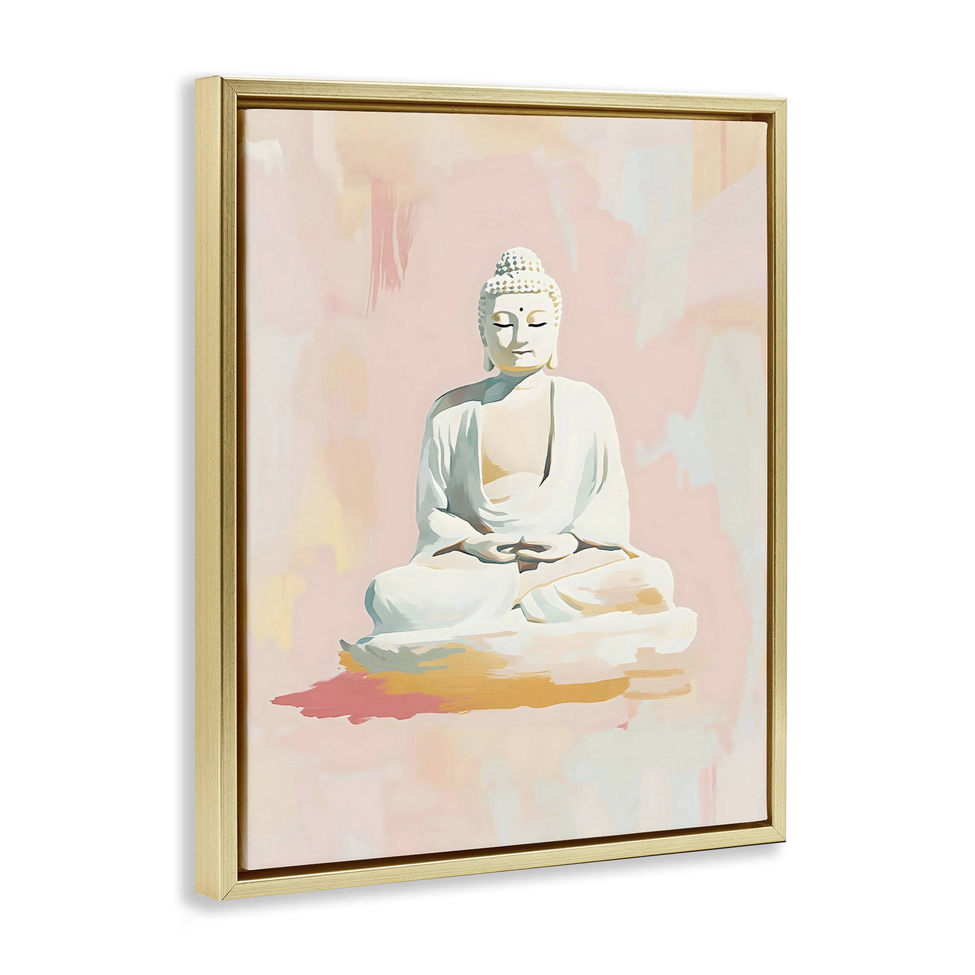 Stupell Industries Pastel Buddha In Quiet Meditation Gold Framed Floater Canvas Wall Art, design by The Prints Vibe