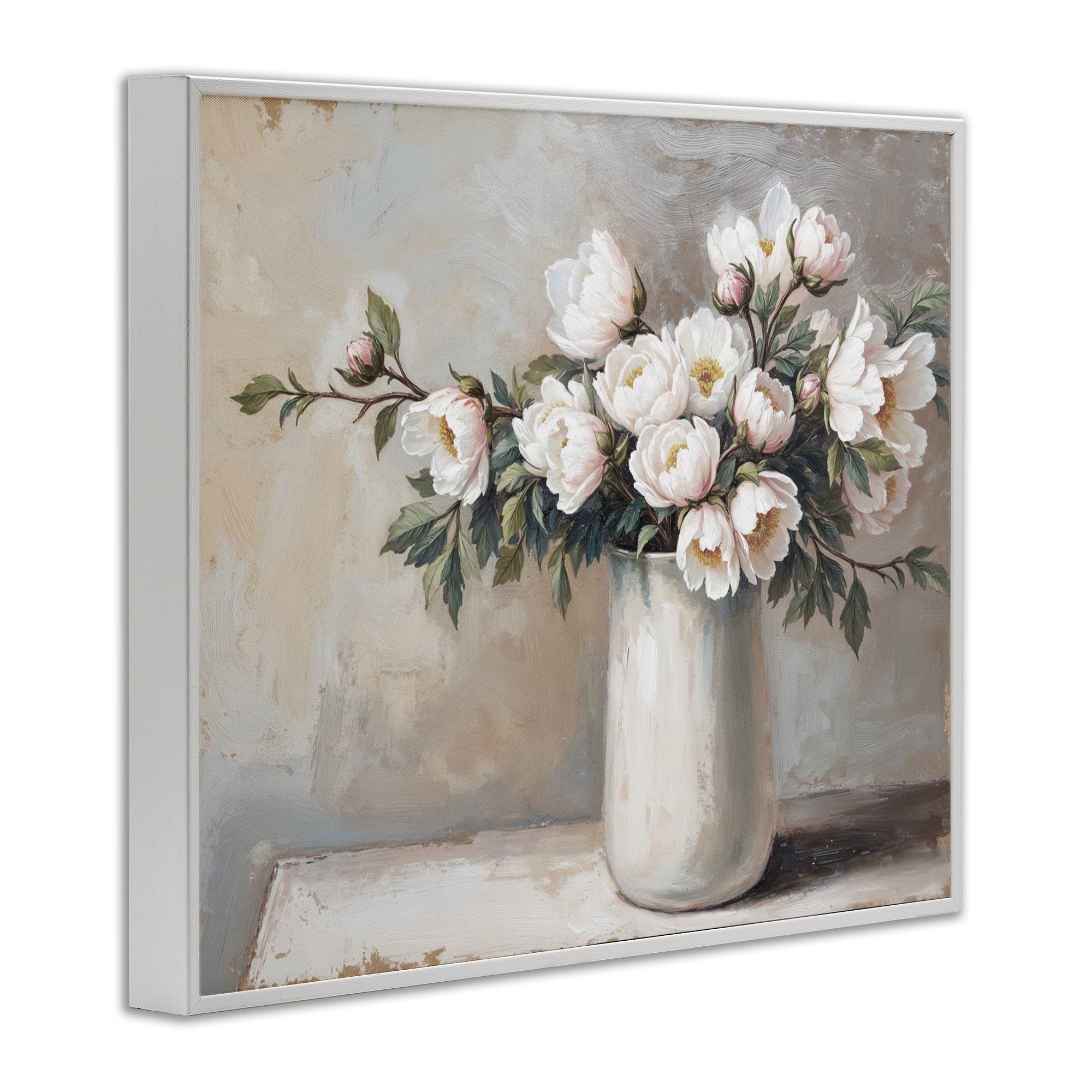 White Flowers in Vase Still Life White Framed Giclee Art, design by Lettered and Lined