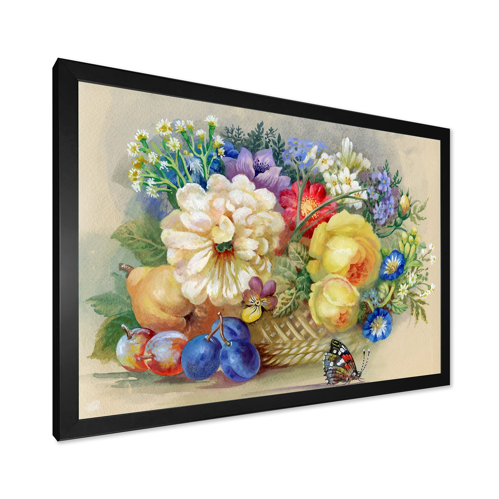 Designart 'Vintage Still Life Of White and Yellow Flowers' Traditional Framed Art Print