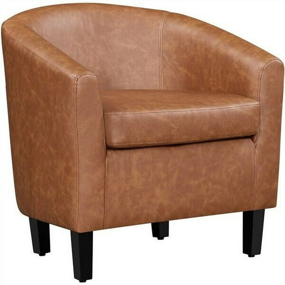 PU Leather Accent Chair, Barrel Chair For Living Room Bedroom Brown