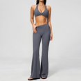 thumbnail image 2 of Telankuip Womens 2 Piece Workout Gym Outfits Tummy Control High Waist Stretch Seamless Flare Leggings Matching Sleeveless Deep V-Neck Halter Yoga Bra with Padded Casual Sports Sets 1-Grey S, 2 of 5